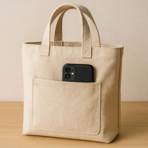 10 Canvas Tote Bag with External Back Pocket for Quick Access to Phone