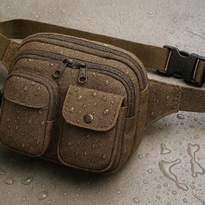 Water Resistant Canvas Belt Bag with Multiple Pockets for Festival Use