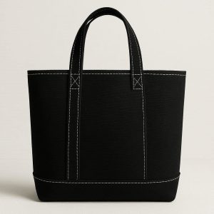 4 Simple Black Canvas Tote Bag with White Stitched Outline for Modern Look